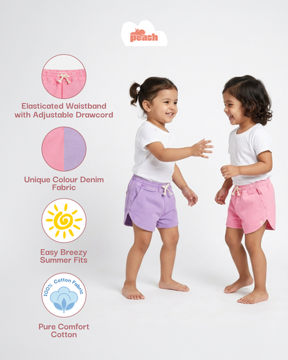 Pastel Pop 100% Cotton Denim Shorts for Girls (Purple)