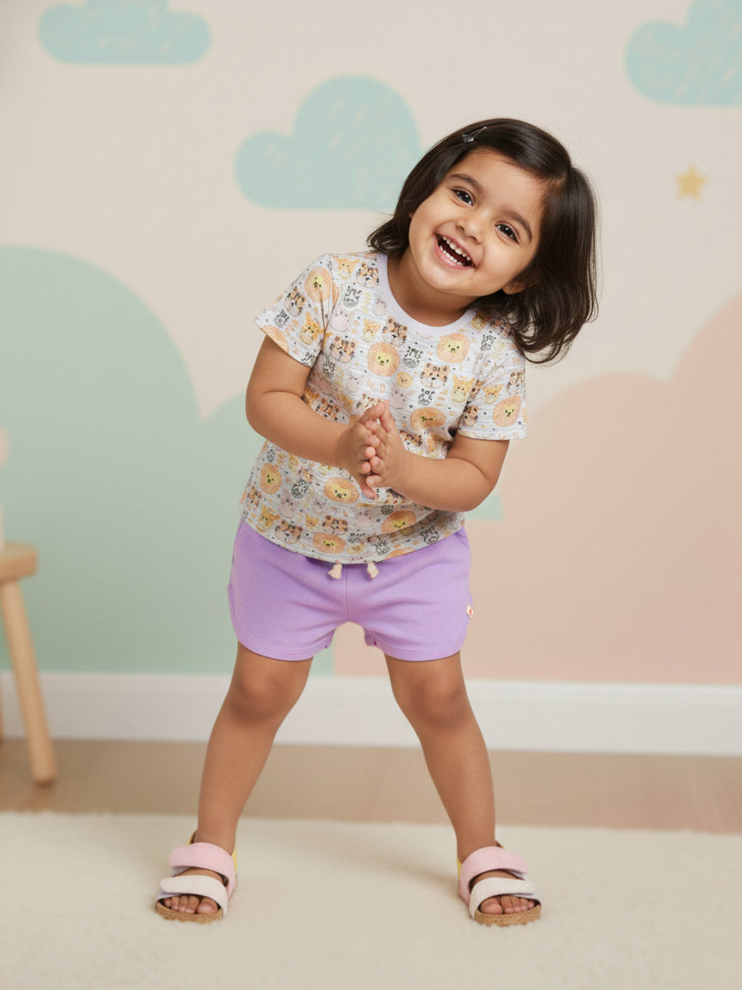 Pastel Pop 100% Cotton Denim Shorts for Girls (Purple)