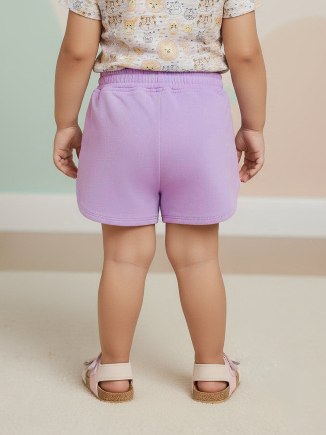 Pastel Pop 100% Cotton Denim Shorts for Girls (Purple)