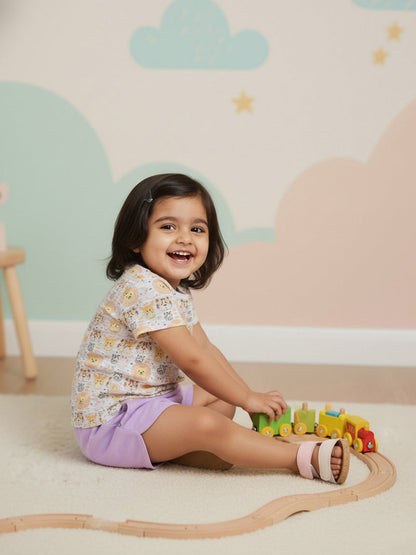 Pastel Pop 100% Cotton Denim Shorts for Girls (Purple)