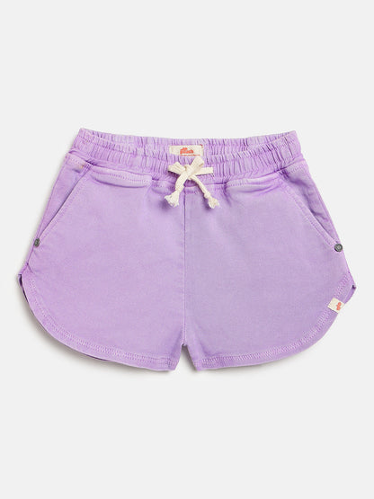 Pastel Pop 100% Cotton Denim Shorts for Girls (Purple)