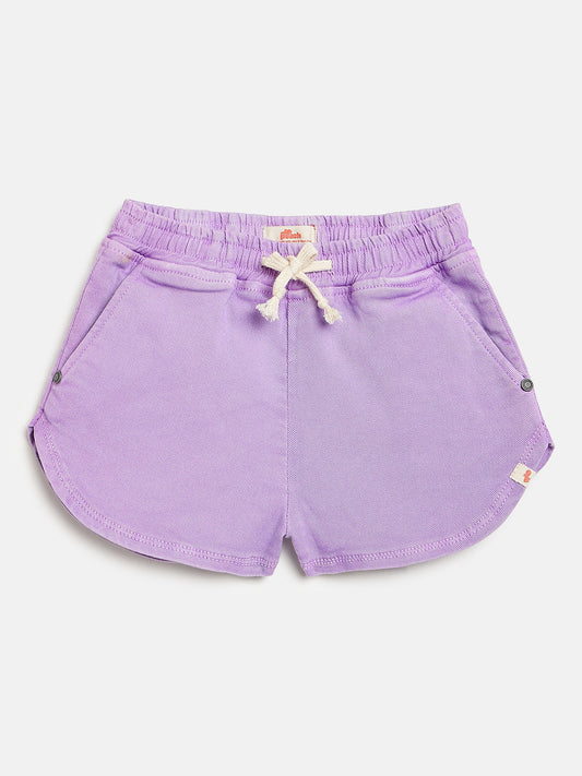 Pastel Pop 100% Cotton Denim Shorts for Girls (Purple)