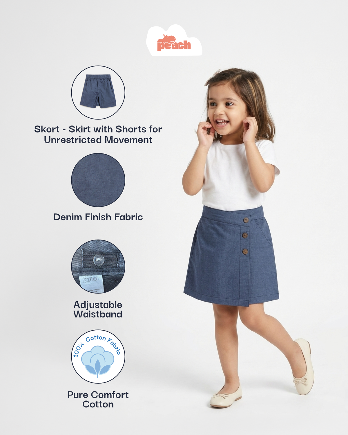 Play Free Denim Skort (Skirt + Shorts) in Blue