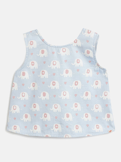 Blue Elephant Cross Back Top for Girls