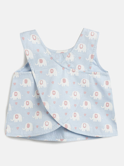 Blue Elephant Cross Back Top for Girls