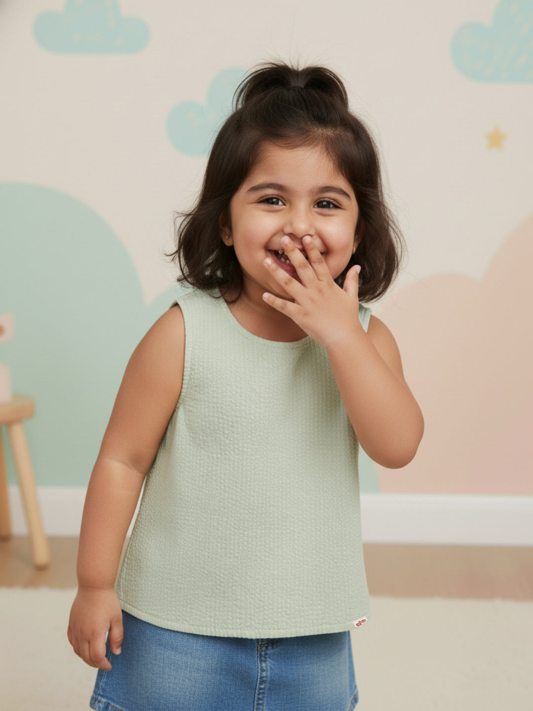 Pastel Green Cross Back Sleeveless Top for Girls