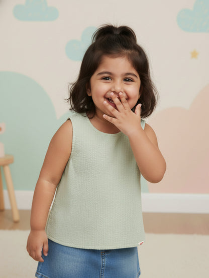 Pastel Green Cross Back Sleeveless Top for Girls