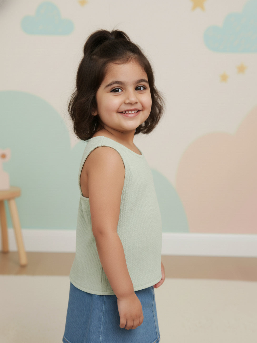 Pastel Green Cross Back Sleeveless Top for Girls
