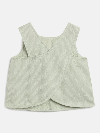 Pastel Green Cross Back Sleeveless Top for Girls