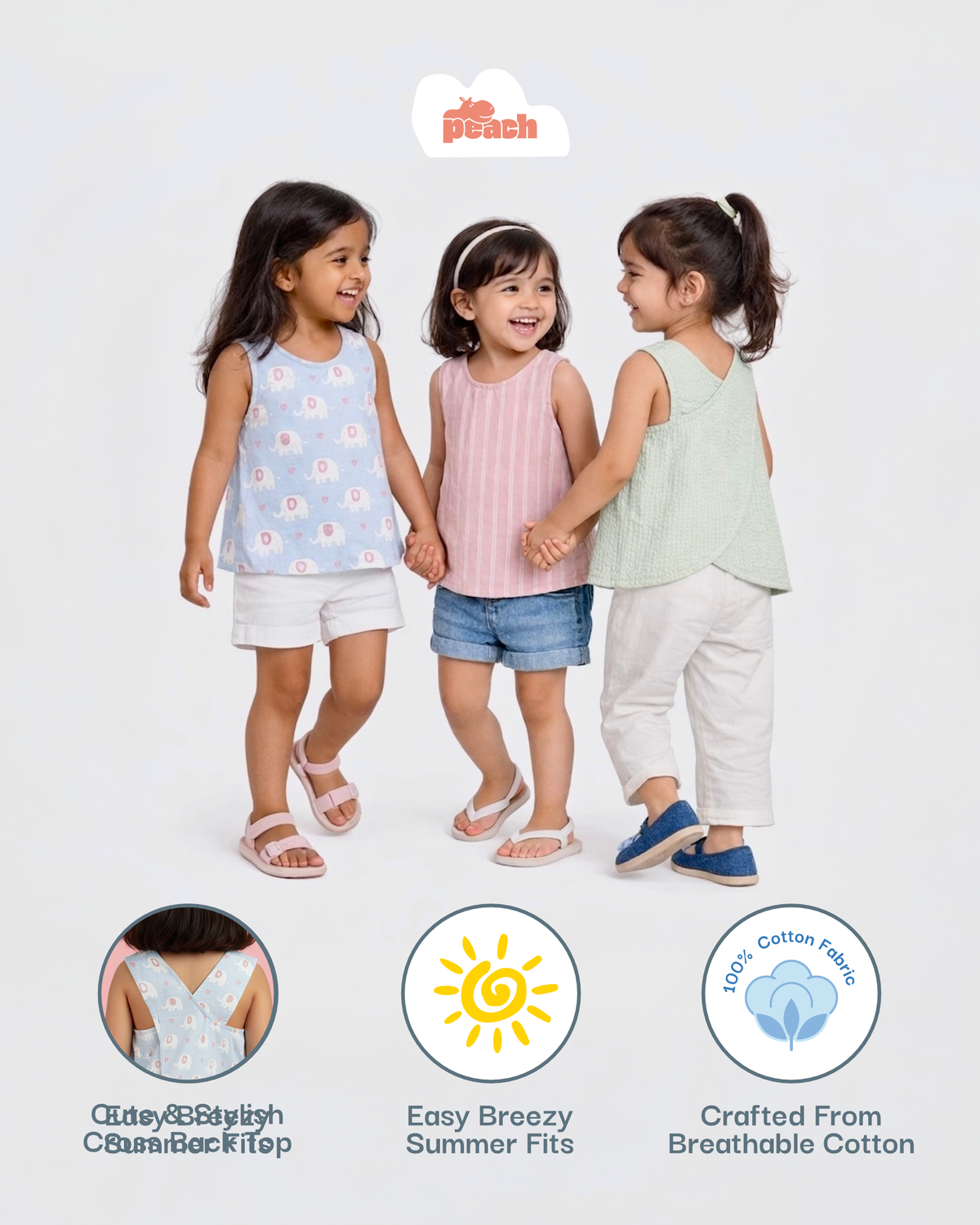 Blue Elephant Cross Back Top for Girls