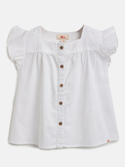 Linen Touch Top for Girls (White)