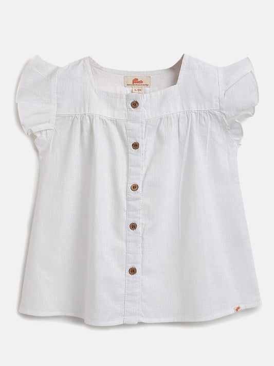 Linen Touch Top for Girls (White)