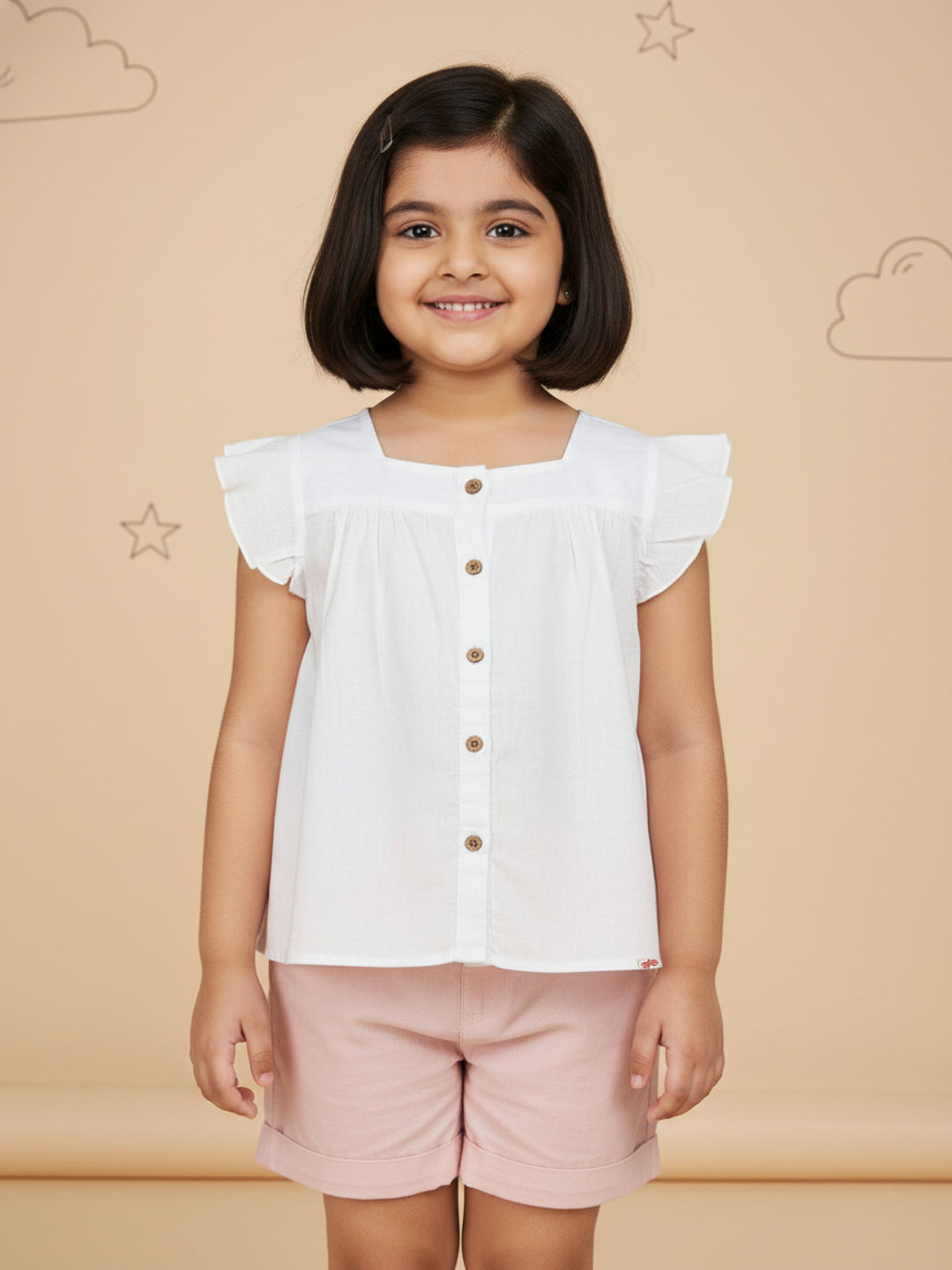 Linen Touch Top for Girls (White)