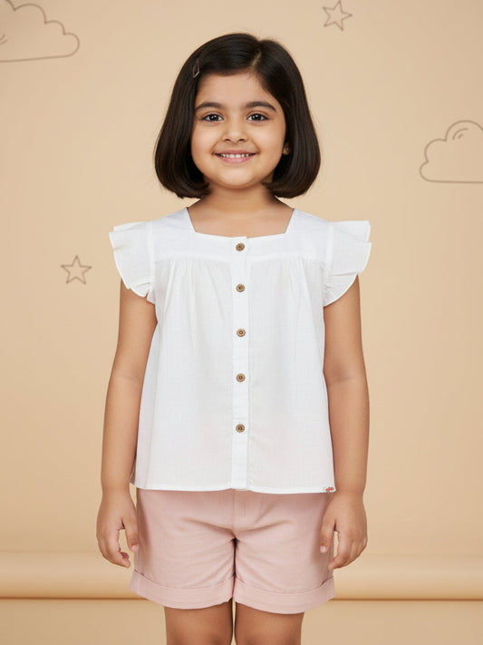 Linen Touch Top for Girls (White)