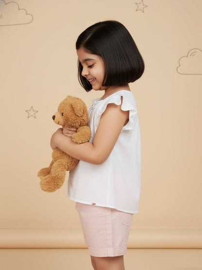 Linen Touch Top for Girls (White)
