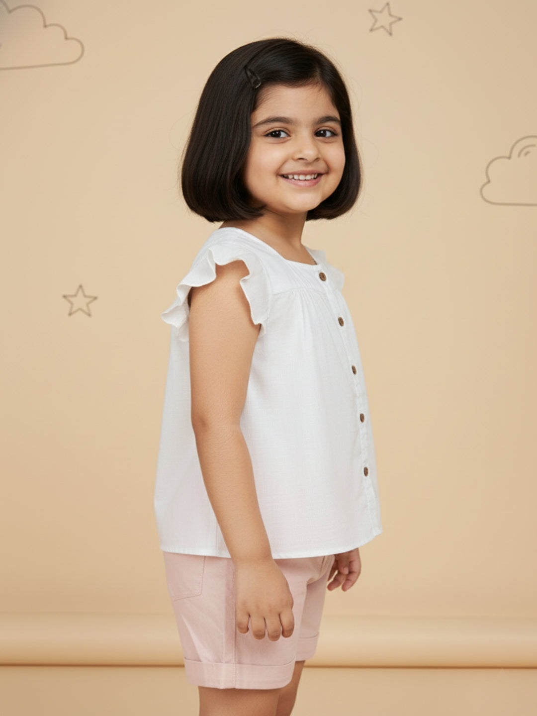 Linen Touch Top for Girls (White)