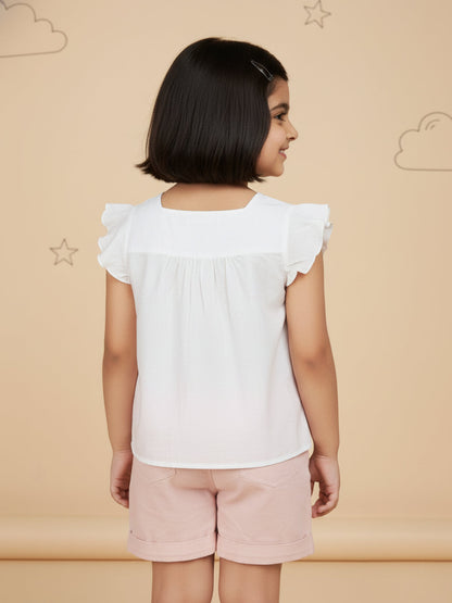 Linen Touch Top for Girls (White)