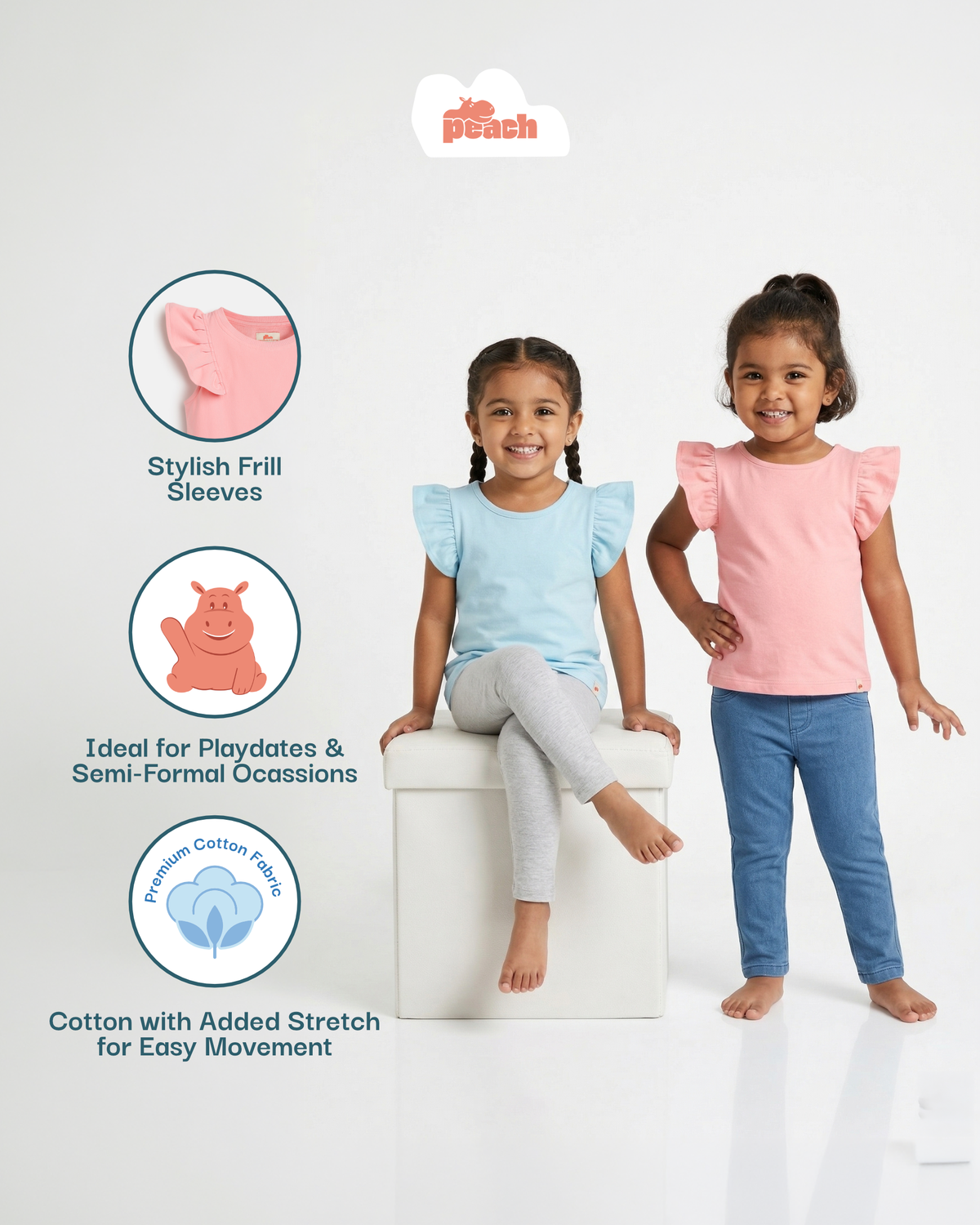 Bloom Frill Sleeve Stretch Top for Girls (Sky Blue)