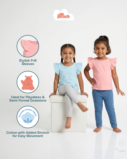 Bloom Frill Sleeve Stretch Top for Girls (Sky Blue)