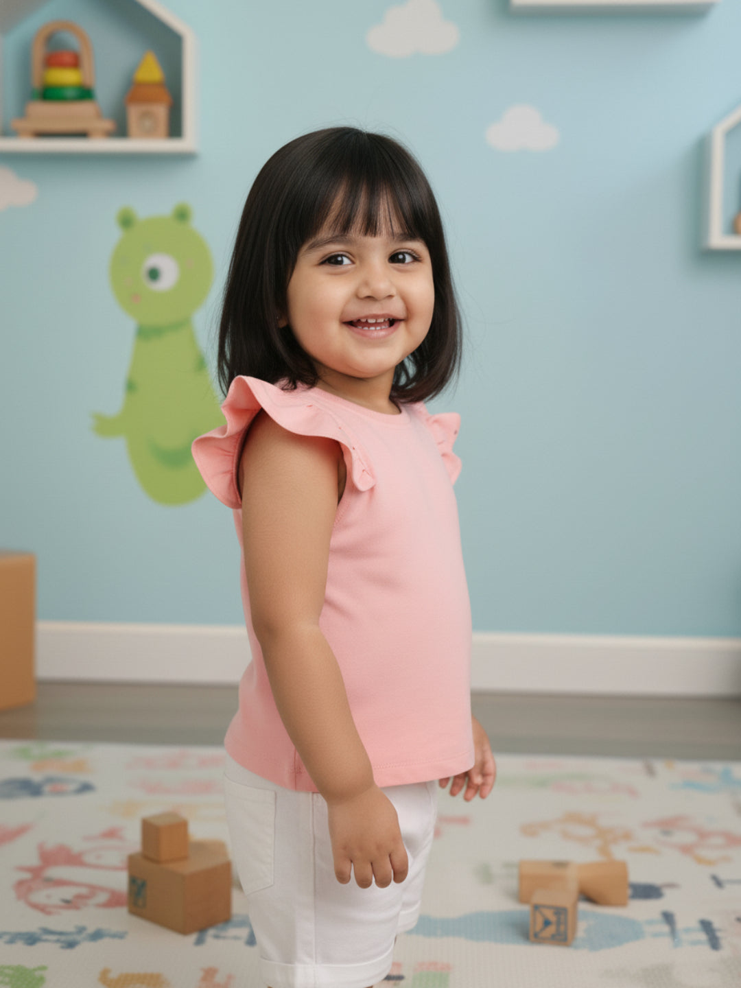 Bloom Frill Sleeve Stretch Top for Girls (Pink)