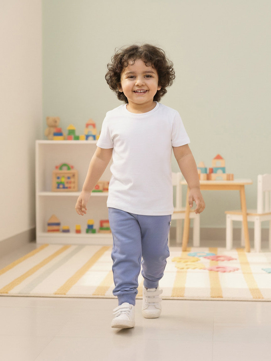 Blue Pop Cotton Joggers for Boys