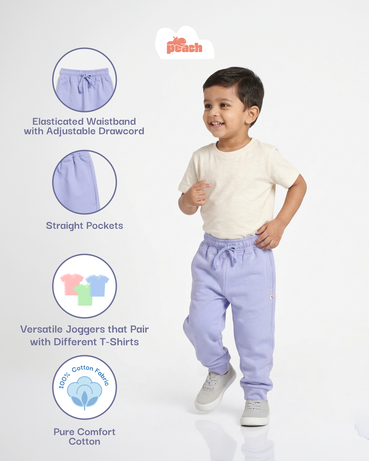 Blue Pop Cotton Joggers for Boys