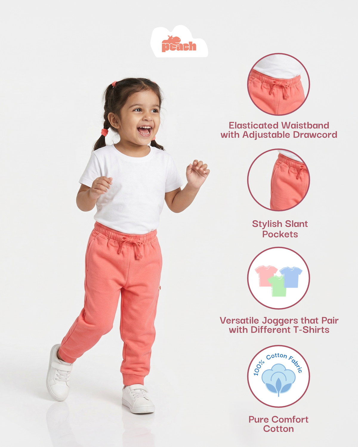 Pink Pop Cotton Joggers for Girls