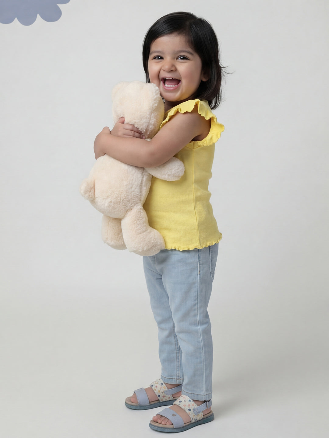 Lemon Yellow 100% Cotton Pointelle Short Frill Sleeves T-shirt