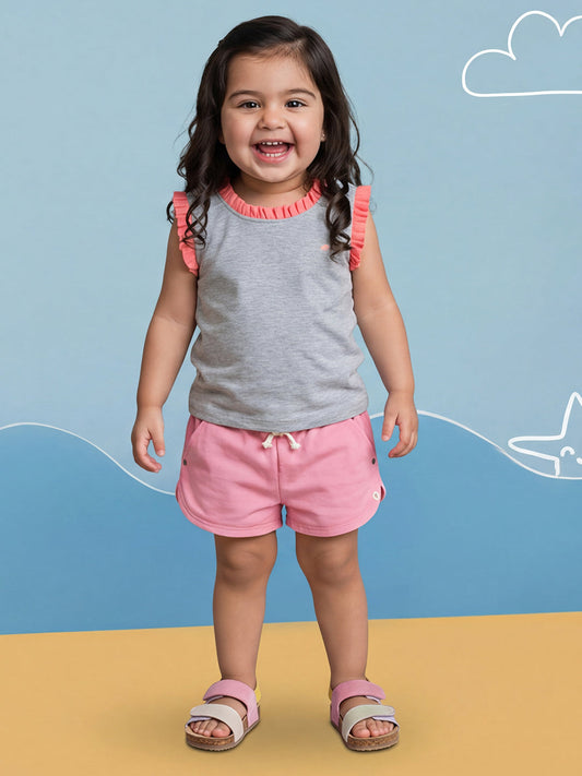 Dainty Frill T-shirt in Grey and Pink