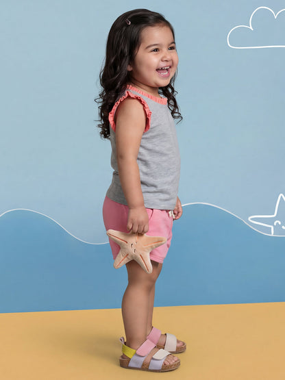 Dainty Frill T-shirt in Grey and Pink
