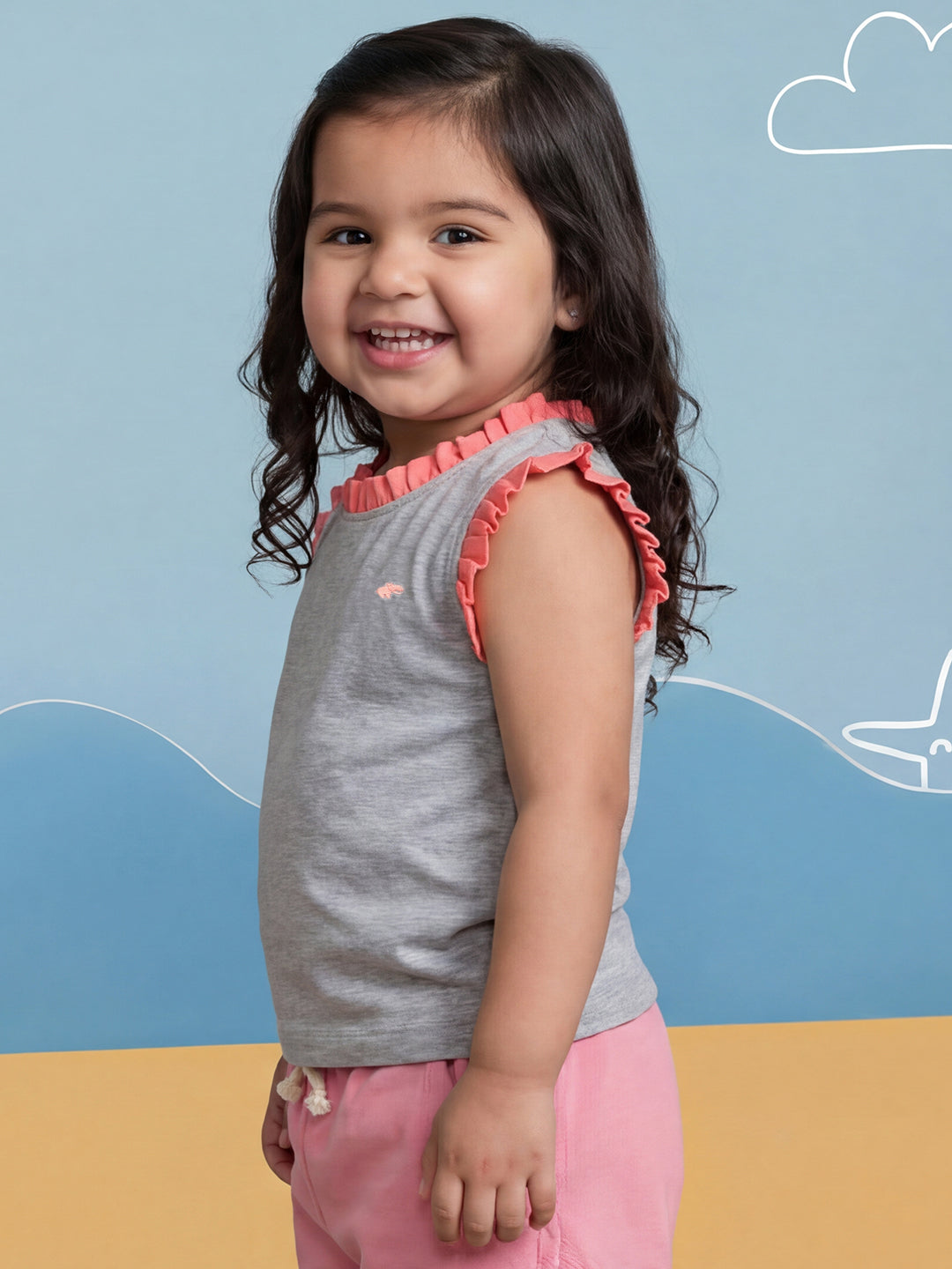 Dainty Frill T-shirt in Grey and Pink