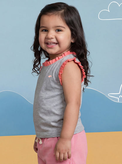 Dainty Frill T-shirt in Grey and Pink