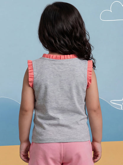 Dainty Frill T-shirt in Grey and Pink