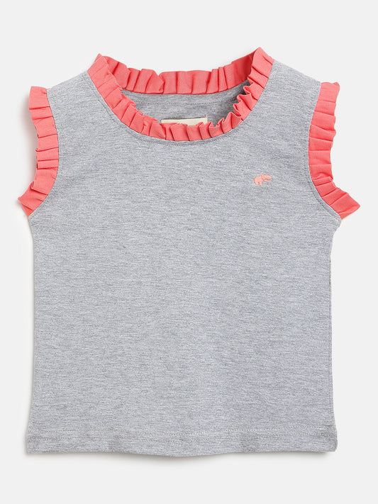 Dainty Frill T-shirt in Grey and Pink