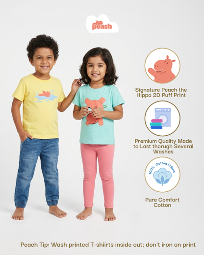 Puffy Peach The Hippo T-shirt in Blue For Girls
