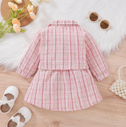 Baby Girl Trendy Checked Jacket With Matching Skirt Set Blue Sets for kids