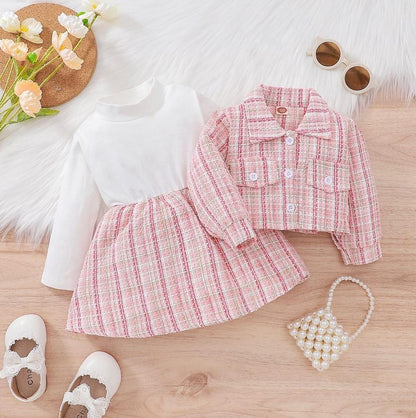 Baby Girl Trendy Checked Jacket With Matching Skirt Set Blue Sets for kids