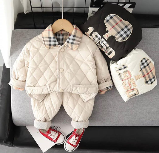 Boys' Check-Print Tracksuit – White