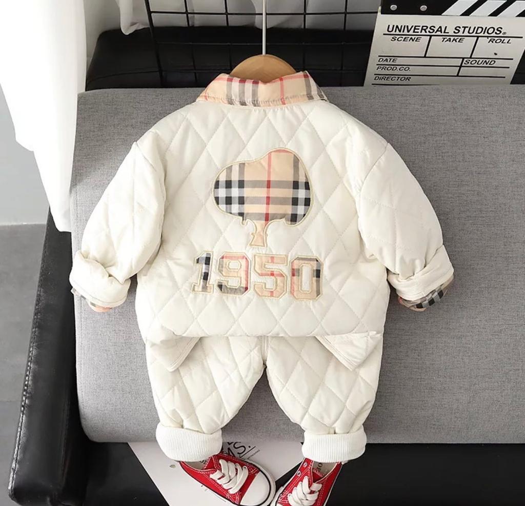 Boys' Check-Print Tracksuit – White