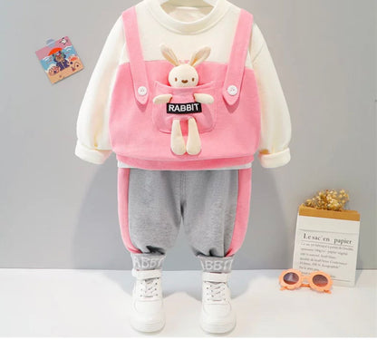Baby Unisex “Rabbit “ Captioned Tracksuit With Matching Soft Toy Pink Baby Clothing for kids
