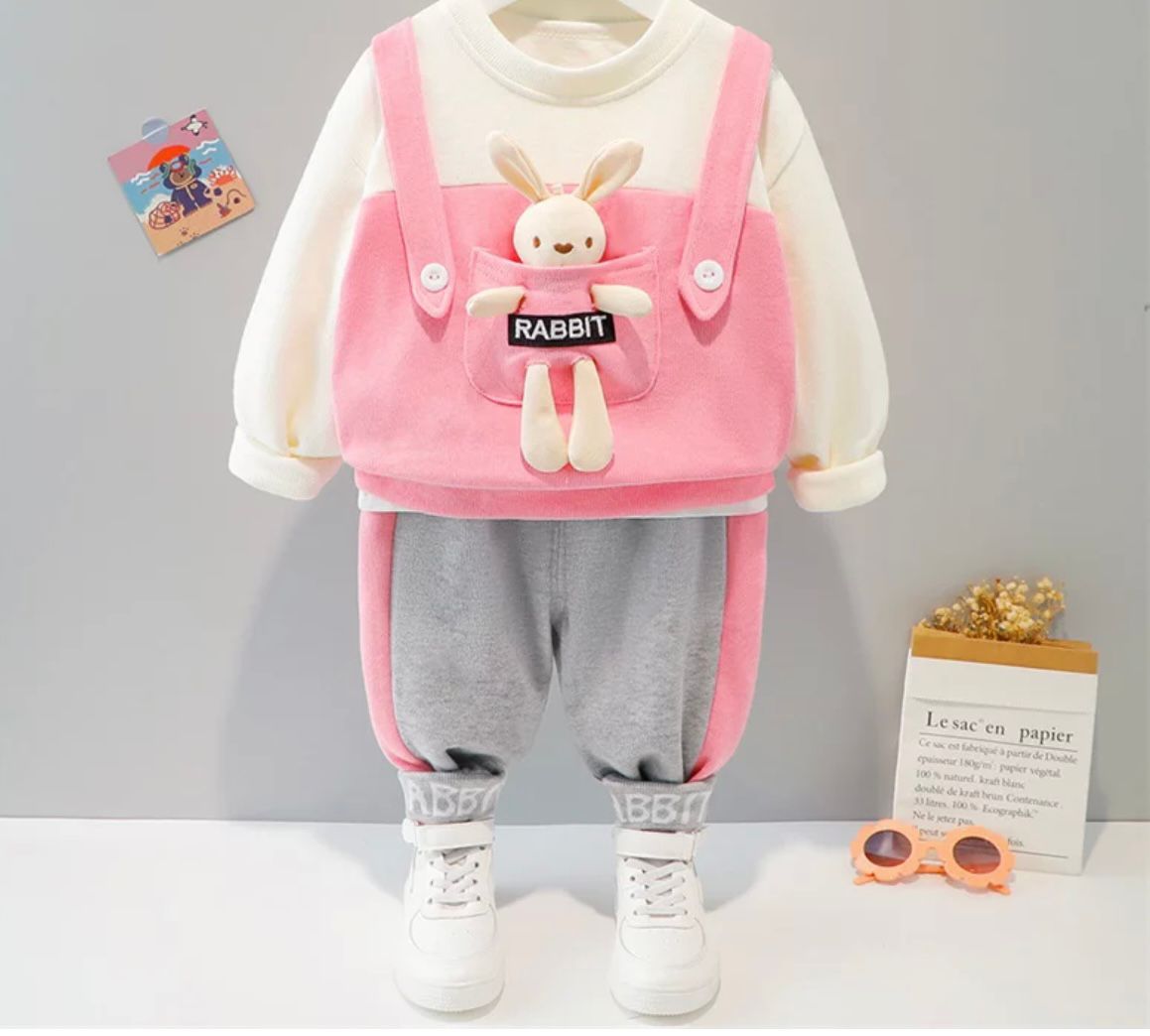 Unisex Kids' Rabbit Tracksuit with Matching Soft Toy – Pink
