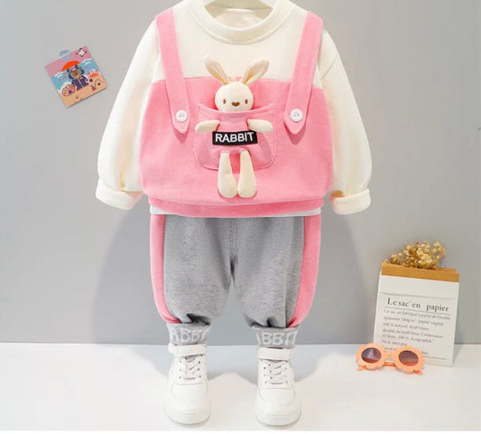 Unisex Kids' Rabbit Tracksuit with Matching Soft Toy – Pink