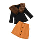 Baby Girl Trendy Top & Skirt Set With Detachable Fur Black Sets for kids