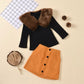 Baby Girl Trendy Top & Skirt Set With Detachable Fur Black Sets for kids