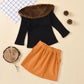 Baby Girl Trendy Top & Skirt Set With Detachable Fur Black Sets for kids