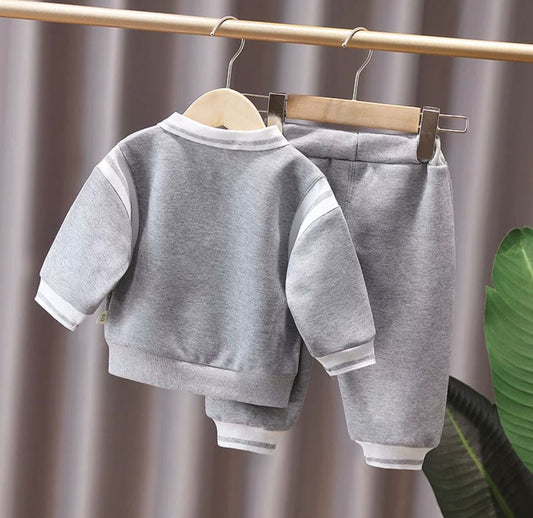 Baby Boy Tracksuit With Teddy Print Grey Baby Clothing for kids