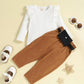 Baby Girl Trendy Ruffled Sleeves Top & Pants With Matching Waist Belt
