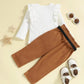Baby Girl Trendy Ruffled Sleeves Top & Pants With Matching Waist Belt
