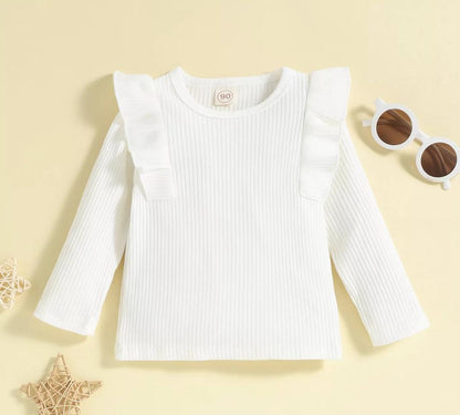 Baby Girl Trendy Ruffled Sleeves Top & Pants With Matching Waist Belt Brown Tops for kids