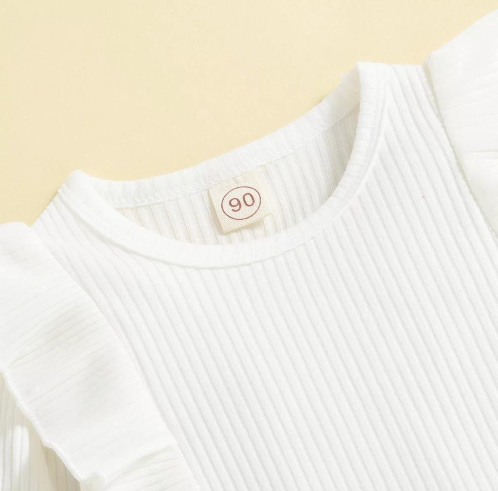 Baby Girl Trendy Ruffled Sleeves Top & Pants With Matching Waist Belt